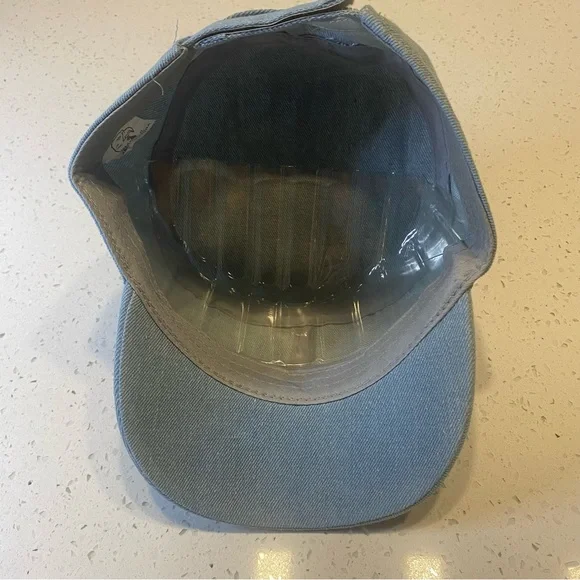 Cross Bling Denim Conductor Engineer Cap Hat Light Wash Denim Black NWT - Picture 2 of 5